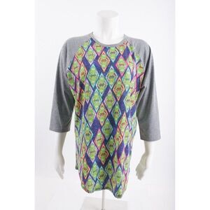 LulaRoe Womens Randy Baseball shirt Kermit The Frog L Multi-Color 3/4 Sleeve